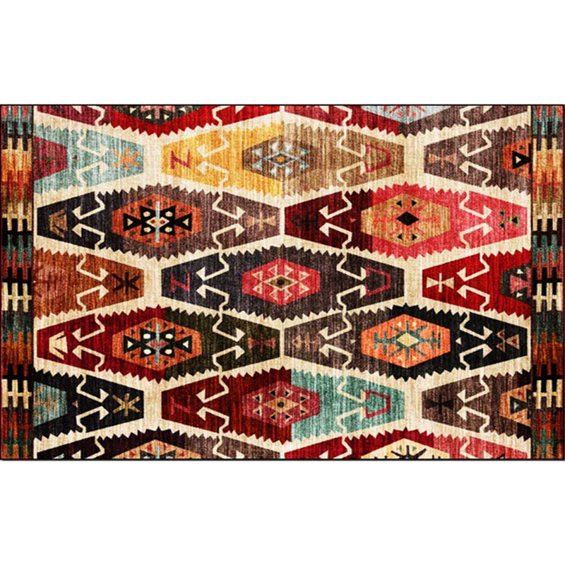 Avtoit | Retro Azulejos Pattern Carpet Brown Multicolored Persian Carpet Polyester Machine Washable Non-Slip Carpet for Bedroom