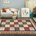 Avtoit | Tribal Azulejos Pattern Rug Red and Green Mediterranean Rug Polyester Machine Washable Non-Slip Living Room Rug for Bedroom