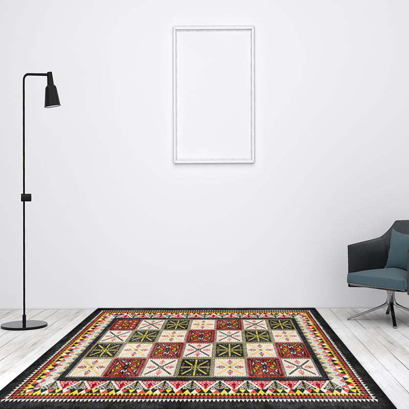 Avtoit | Tribal Azulejos Pattern Rug Red and Green Mediterranean Rug Polyester Machine Washable Non-Slip Living Room Rug for Bedroom