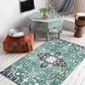 Avtoit | Green Persian Carpet Polyester Medallion Print Carpet Washable Non-Slip Underlay Carpet for Living Room