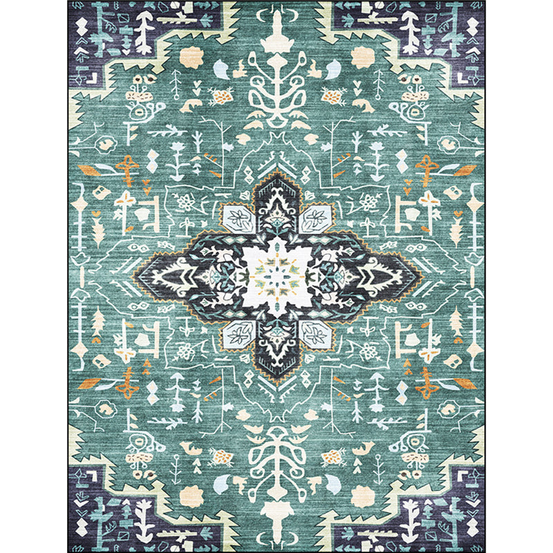 Avtoit | Green Persian Carpet Polyester Medallion Print Carpet Washable Non-Slip Underlay Carpet for Living Room