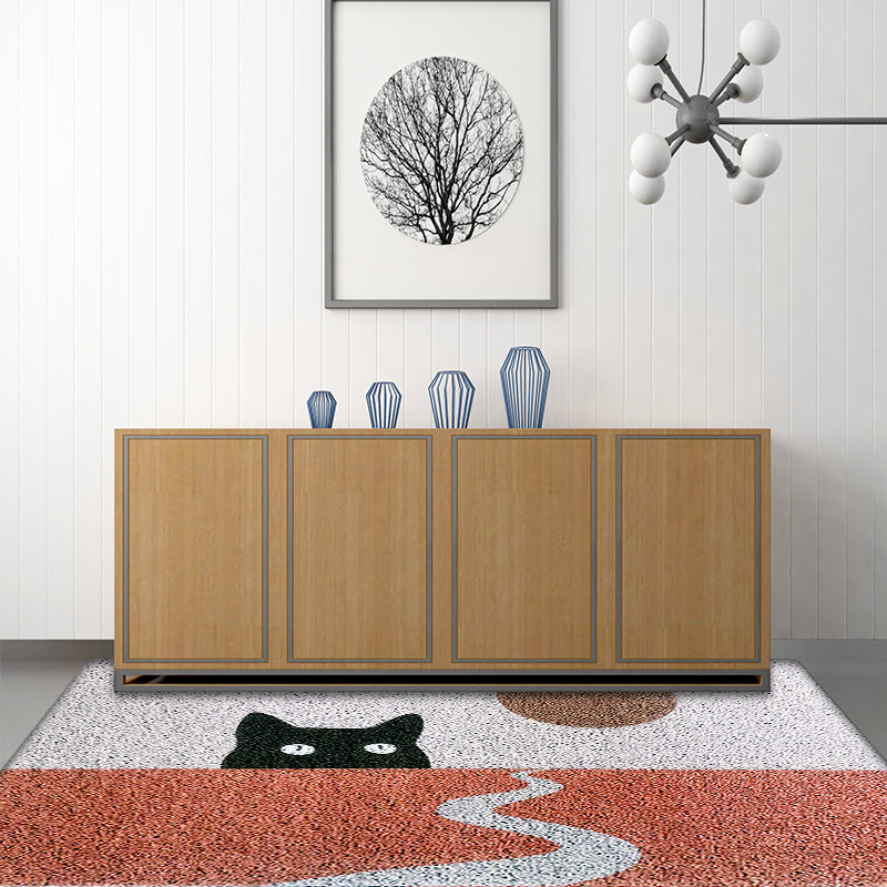 Avtoit | Red Children's Carpet Vinyl Cat Print Carpet Washable Non-Slip Back Carpet for the Children's Room