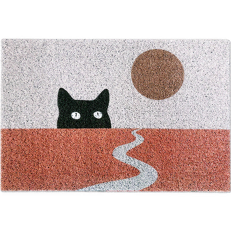 Avtoit | Red Children's Carpet Vinyl Cat Print Carpet Washable Non-Slip Back Carpet for the Children's Room