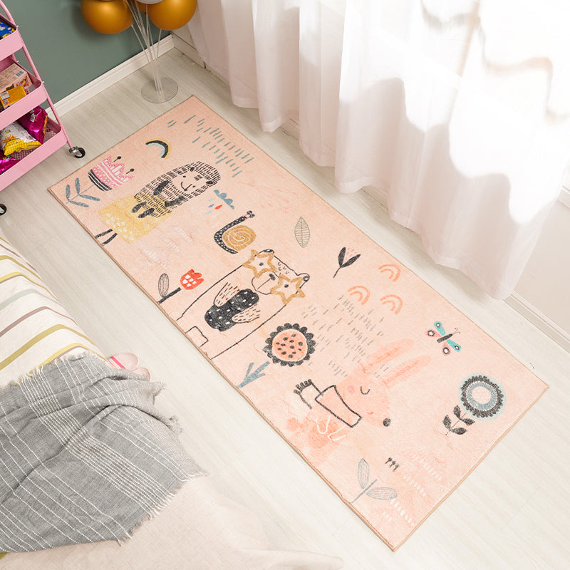 Avtoit | Beautiful Cartoon Pattern Rug Apricot Kids Rug Polyester Washable Non-Slip Area Rug for the Kids' Room