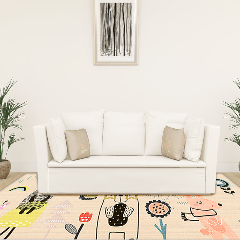 Avtoit | Beautiful Cartoon Pattern Rug Apricot Kids Rug Polyester Washable Non-Slip Area Rug for the Kids' Room