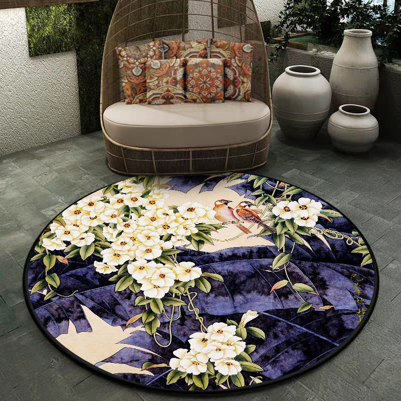 Avtoit | Traditional floral pattern carpet with bird and leaf purple and white polyester carpet machine washable non-slip carpet for living room