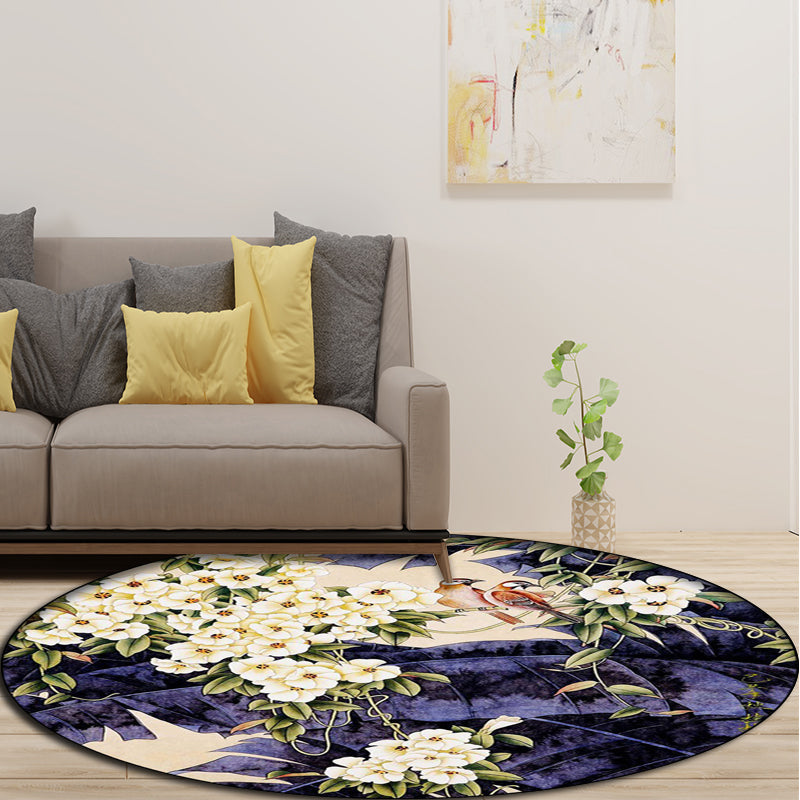 Avtoit | Traditional floral pattern carpet with bird and leaf purple and white polyester carpet machine washable non-slip carpet for living room