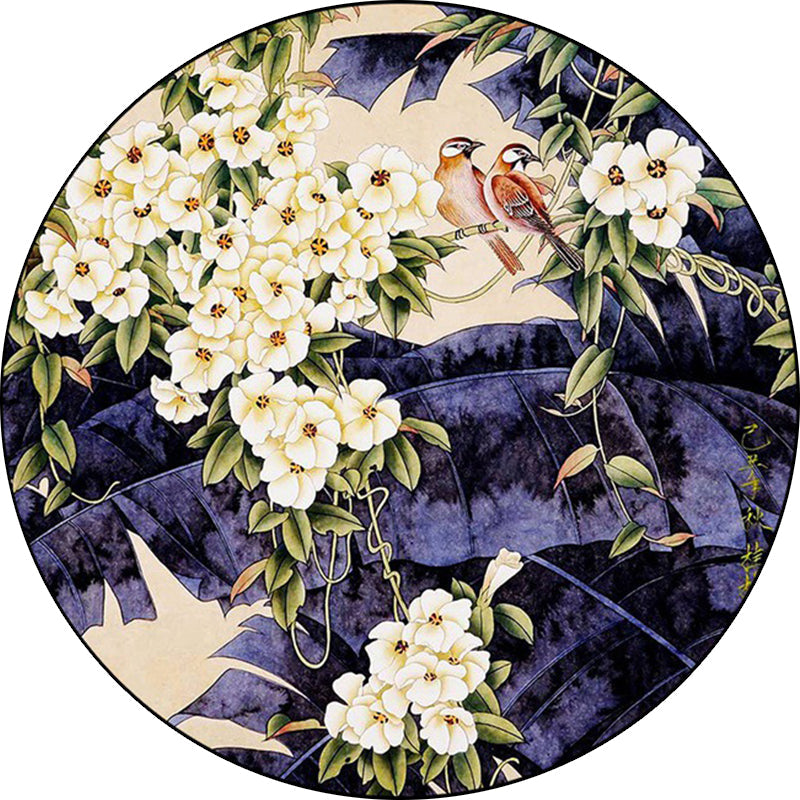 Avtoit | Traditional floral pattern carpet with bird and leaf purple and white polyester carpet machine washable non-slip carpet for living room