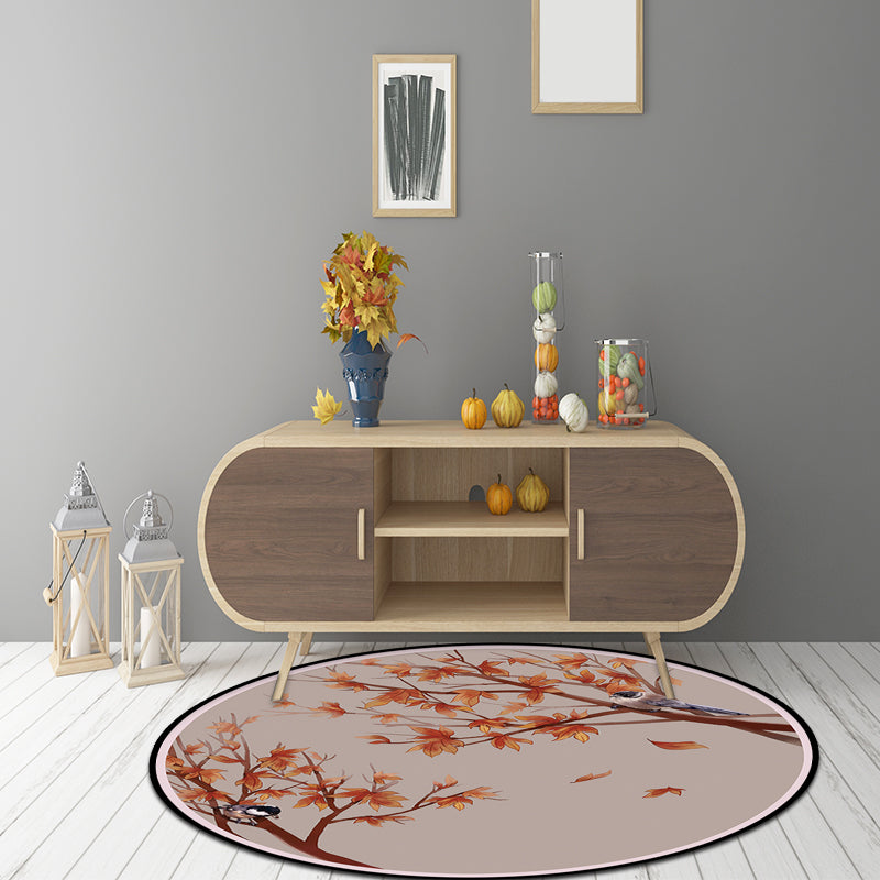 Avtoit | Red Oriental Carpet Polyester Leaf and Bird Pattern Carpet Washable Non-Slip Back Carpet for the Living Room