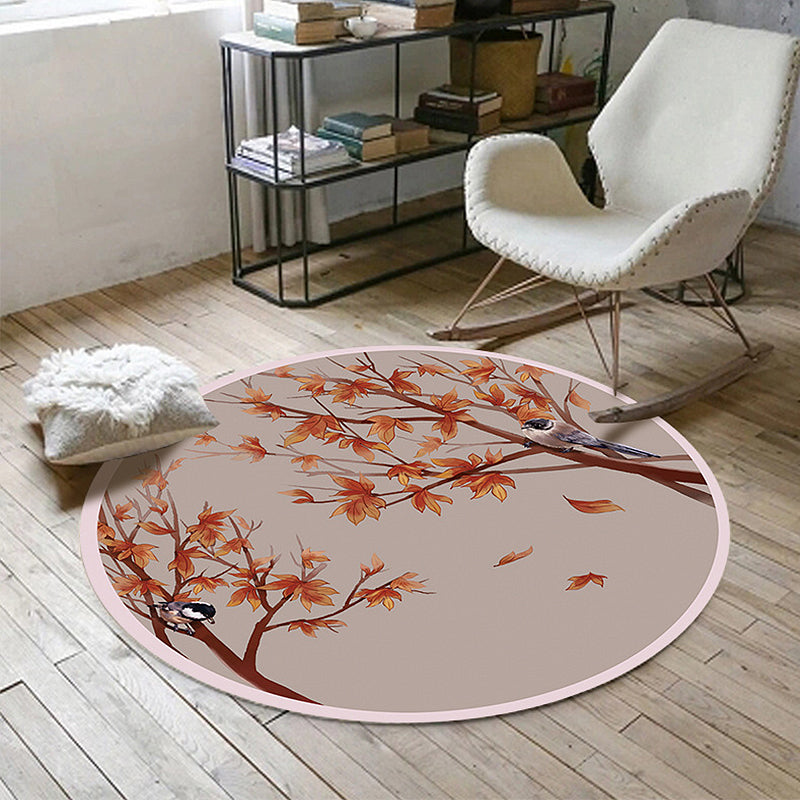 Avtoit | Red Oriental Carpet Polyester Leaf and Bird Pattern Carpet Washable Non-Slip Back Carpet for the Living Room