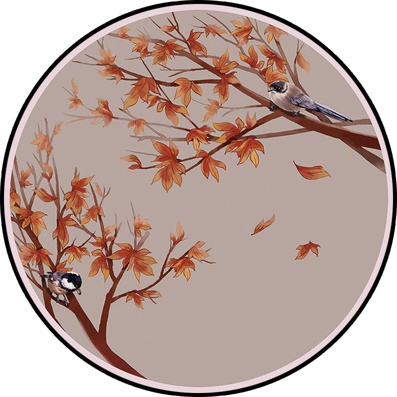 Avtoit | Red Oriental Carpet Polyester Leaf and Bird Pattern Carpet Washable Non-Slip Back Carpet for the Living Room
