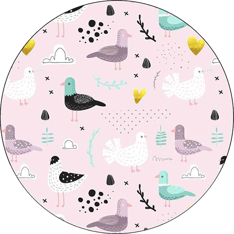 Avtoit | Kids Bedroom Rug in Pink Animal Bird Leaf Pattern Rug Polyester Washable Non-Slip Rug