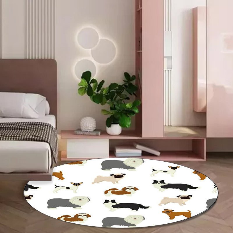 Avtoit | Beautiful children's rug in white with animal dog pattern Rug Polyester Washable Stain-resistant rug for the children's room