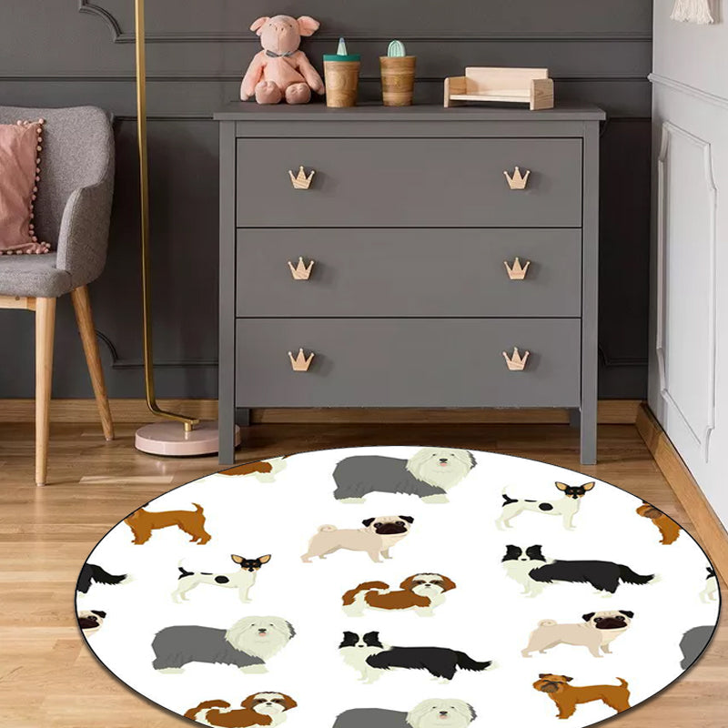 Avtoit | Beautiful children's rug in white with animal dog pattern Rug Polyester Washable Stain-resistant rug for the children's room