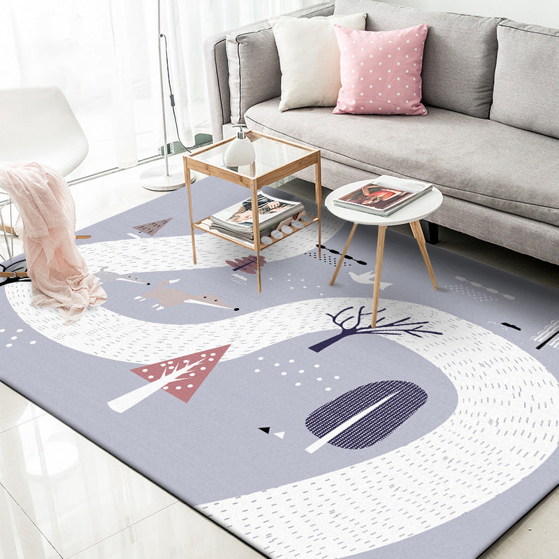 Avtoit | Children's Room Rug in Gray Cars & Roads Fox Tree Print Rug Polyester Stain-Resistant Area Rug