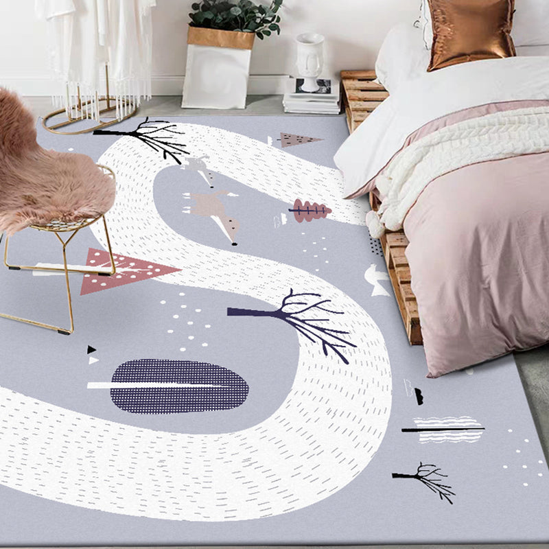 Avtoit | Children's Room Rug in Gray Cars & Roads Fox Tree Print Rug Polyester Stain-Resistant Area Rug