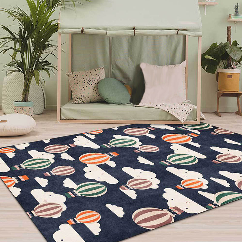 Avtoit | Blue Children's Room Rug Children's Fairy Tale Hot Air Balloon Cloud Pattern Rug Polyester Machine Washable Rug