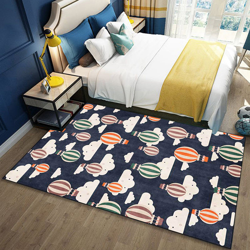 Avtoit | Blue Children's Room Rug Children's Fairy Tale Hot Air Balloon Cloud Pattern Rug Polyester Machine Washable Rug
