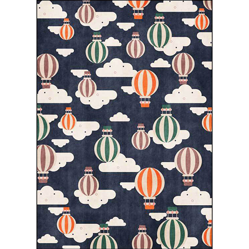 Avtoit | Blue Children's Room Rug Children's Fairy Tale Hot Air Balloon Cloud Pattern Rug Polyester Machine Washable Rug