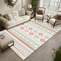 Avtoit | Americana Geometric Print Rug Beige Polyester Rug Machine Washable Non-Slip Rug for the Living Room