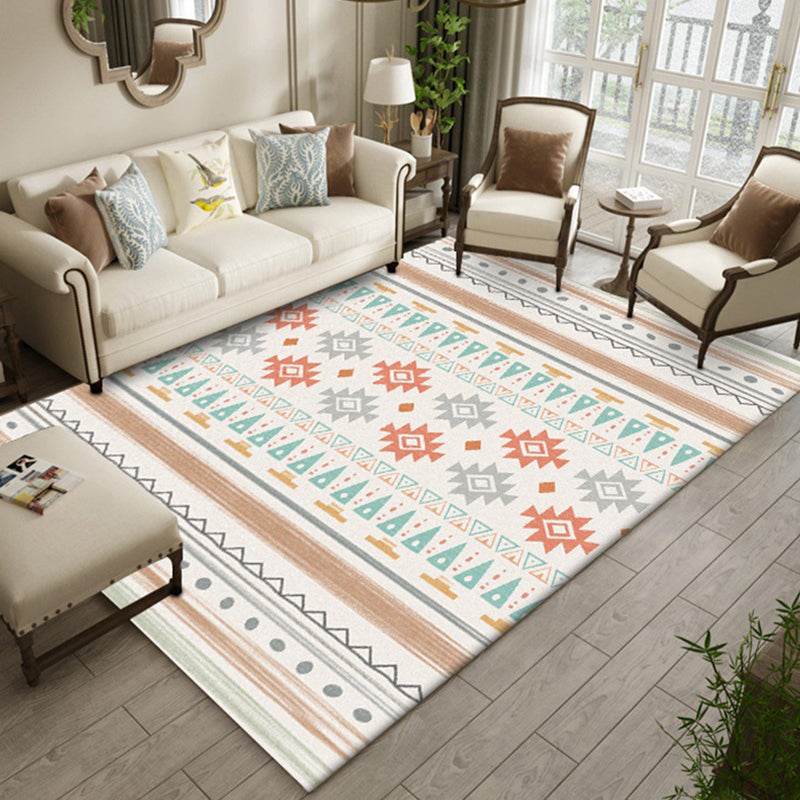 Avtoit | Americana Geometric Print Rug Beige Polyester Rug Machine Washable Non-Slip Rug for the Living Room