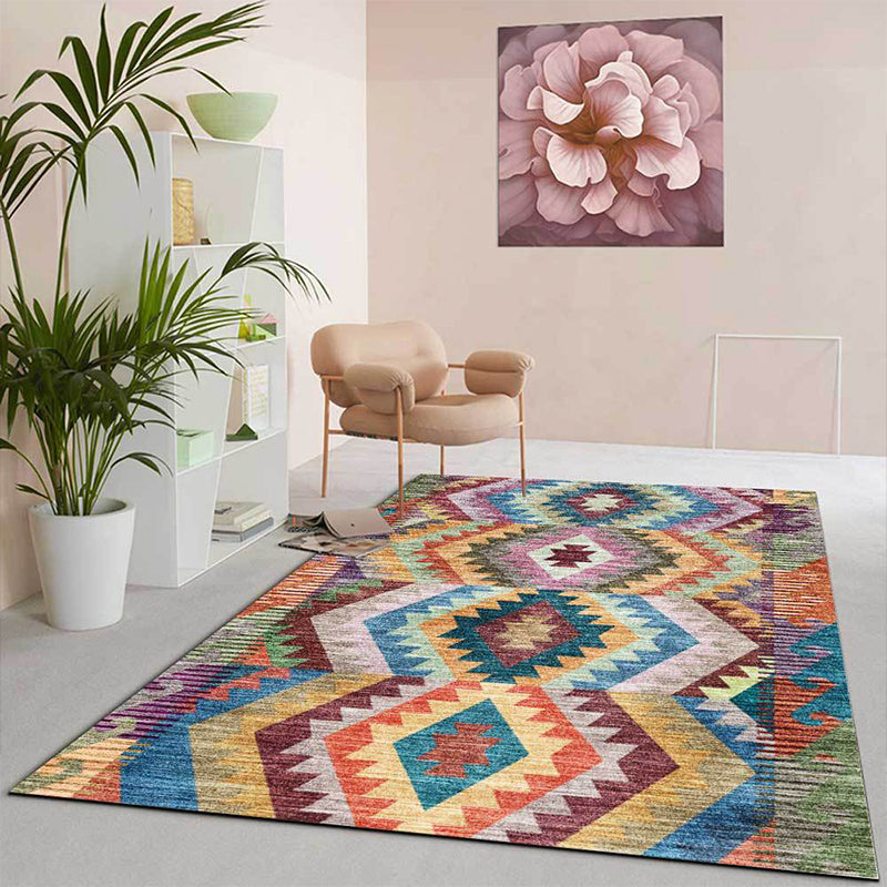 Avtoit | Yellow Multicolored Tribal Carpet Polyester Geometric Pattern Rug Washable Non-Slip Rug for Living Room