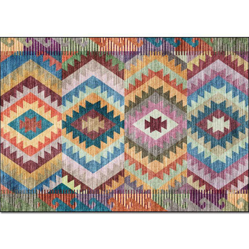 Avtoit | Yellow Multicolored Tribal Carpet Polyester Geometric Pattern Rug Washable Non-Slip Rug for Living Room