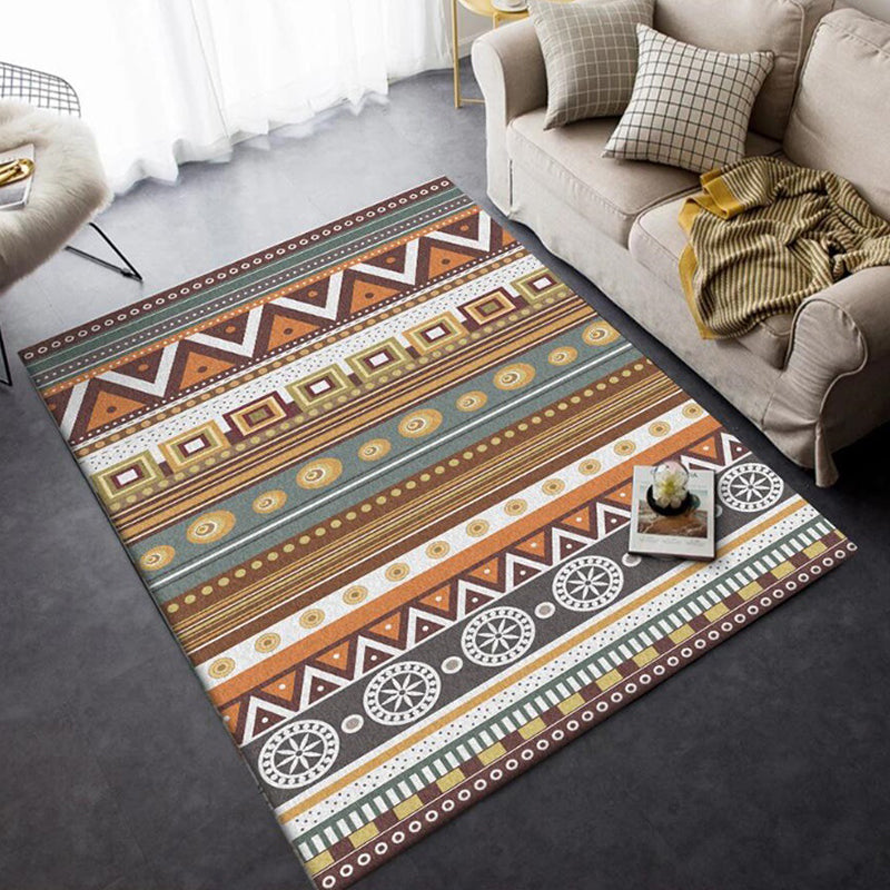 Avtoit | Brown Tribal Rug Polyester Geometric and Striped Pattern Rug Washable Non-Slip Back Rug for Living Room
