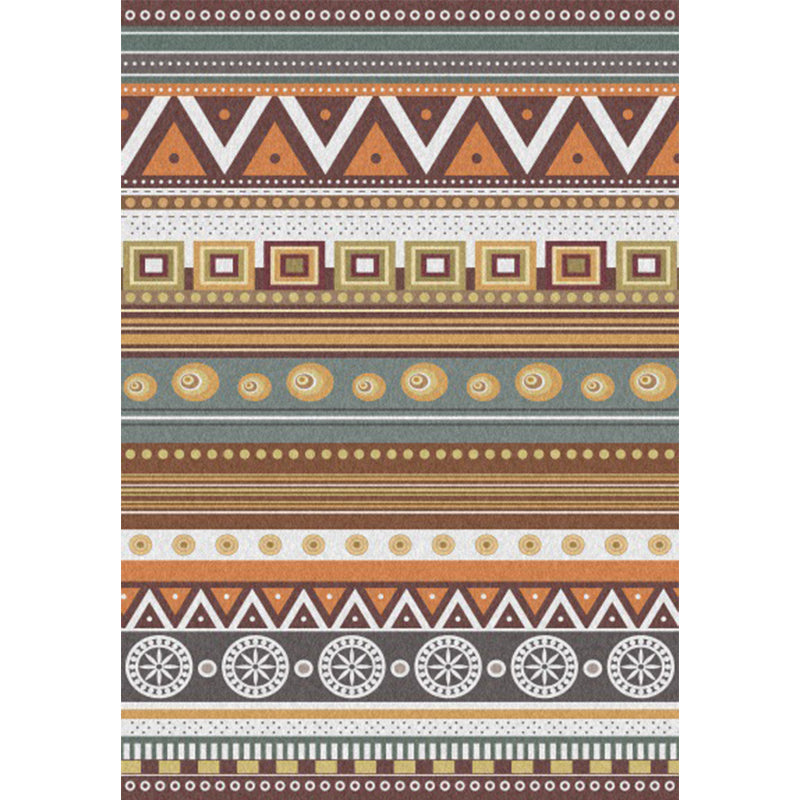 Avtoit | Brown Tribal Rug Polyester Geometric and Striped Pattern Rug Washable Non-Slip Back Rug for Living Room