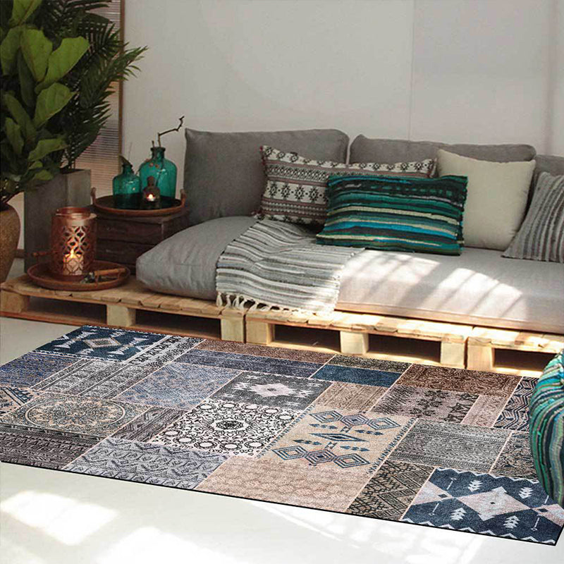Avtoit | Southwestern Tribal Pattern Rug Gray Polyester Rug Machine Washable Non-Slip Rug for Living Room