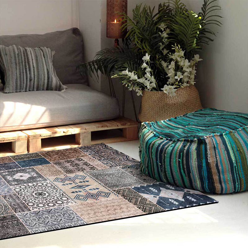 Avtoit | Southwestern Tribal Pattern Rug Gray Polyester Rug Machine Washable Non-Slip Rug for Living Room