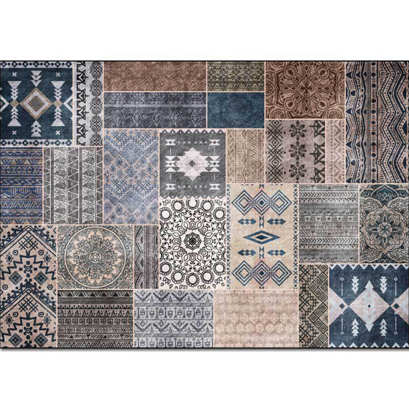 Avtoit | Southwestern Tribal Pattern Rug Gray Polyester Rug Machine Washable Non-Slip Rug for Living Room