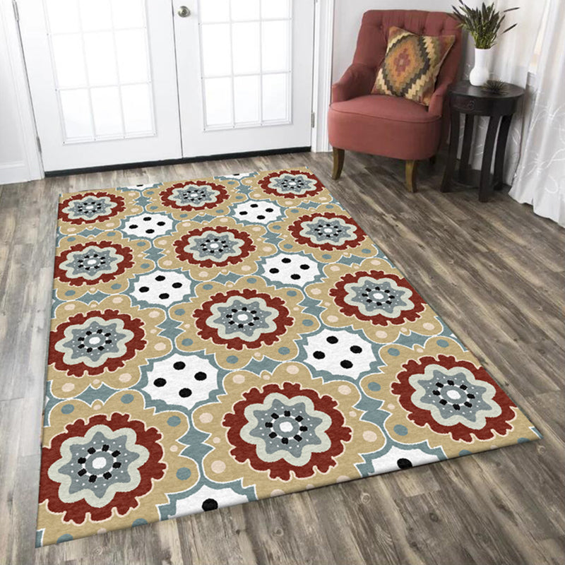 Avtoit | Persian plaid rug with floral yellow polyester rug machine washable non-slip rug for the living room