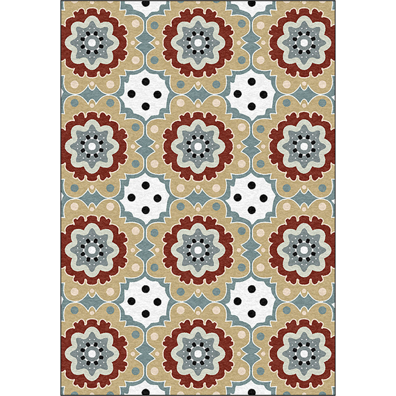 Avtoit | Persian plaid rug with floral yellow polyester rug machine washable non-slip rug for the living room