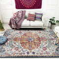 Avtoit | Orange Moroccan Carpet Polyester Medallion Pattern Carpet Washable Non-Slip Base Carpet for Living Room