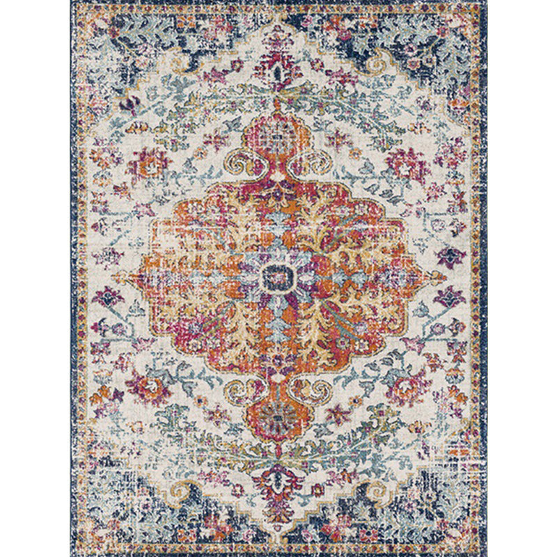 Avtoit | Orange Moroccan Carpet Polyester Medallion Pattern Carpet Washable Non-Slip Base Carpet for Living Room