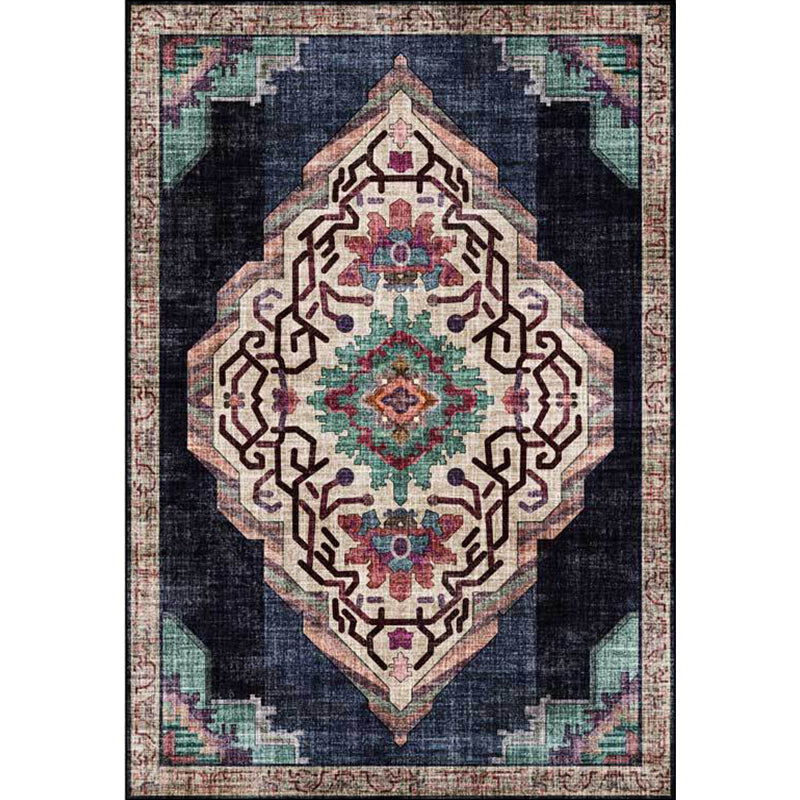 Avtoit | Vintage Medallion Pattern Rug Black Polyester Rug Machine Washable Non-Slip Rug for the Living Room
