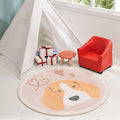 Avtoit | Yellow Children's Floor Rug Polyester Dog and Heart Print Washable Non-Slip Back Carpet for Children's Room
