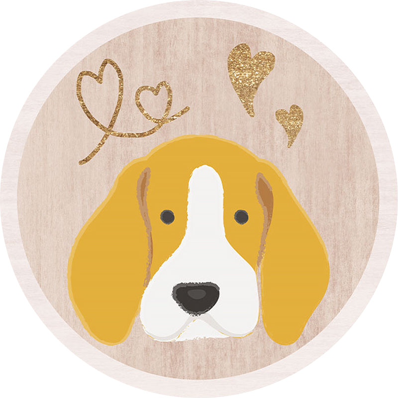 Avtoit | Yellow Children's Floor Rug Polyester Dog and Heart Print Washable Non-Slip Back Carpet for Children's Room