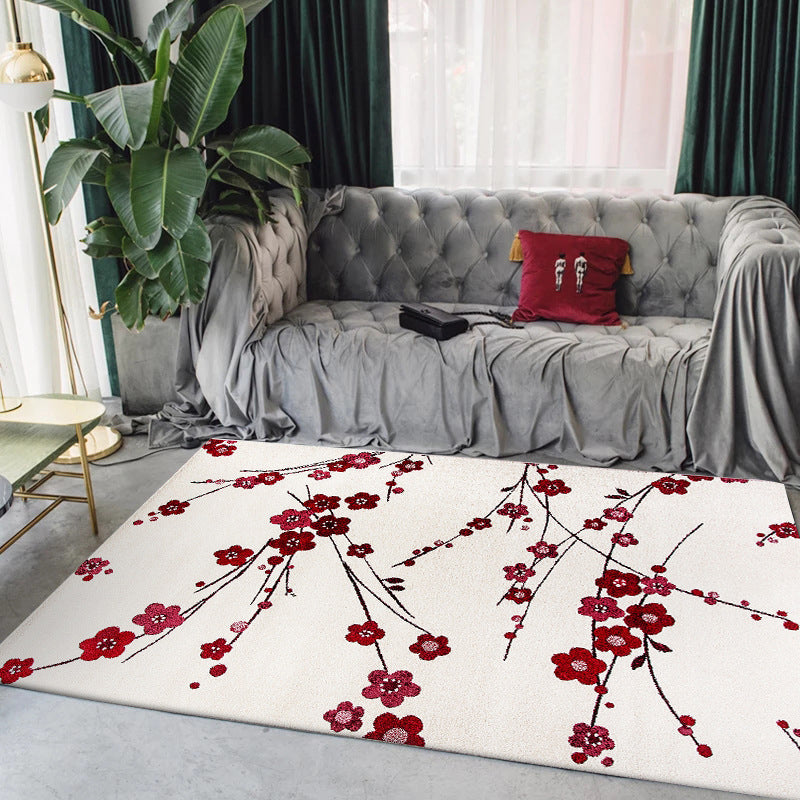 Avtoit | Vintage Floral Pattern Rug Beige and Red Polyester Rug Machine Washable Non-Slip Rug for the Living Room