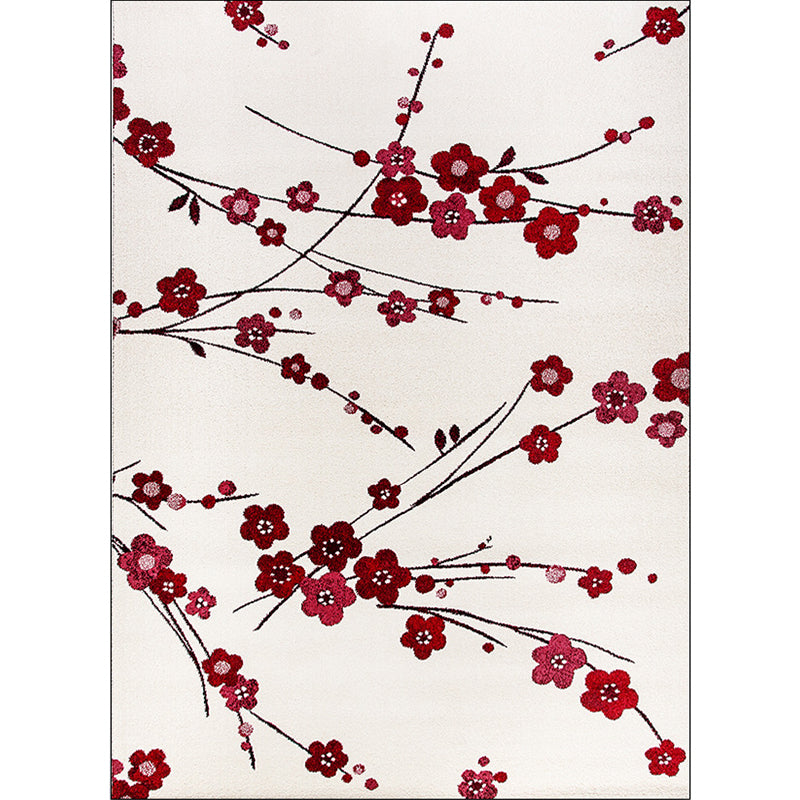 Avtoit | Vintage Floral Pattern Rug Beige and Red Polyester Rug Machine Washable Non-Slip Rug for the Living Room