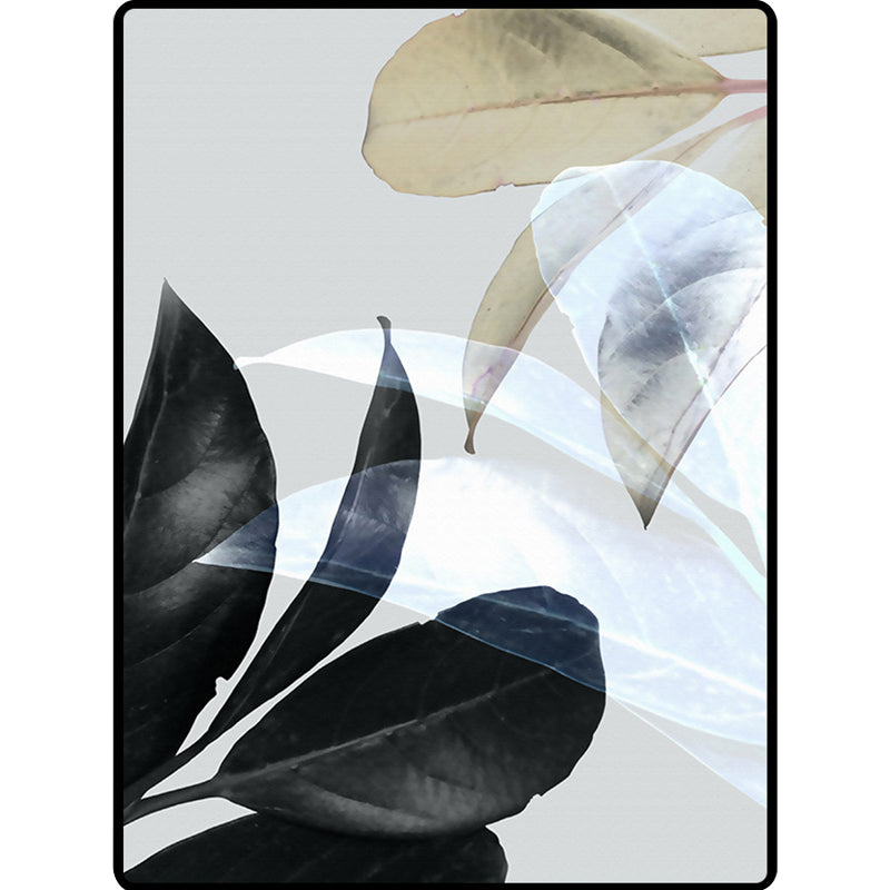 Avtoit | Black and White Oriental Carpet Polyester Leaf Pattern Carpet Washable Non-Slip Backing Rug for Living Room