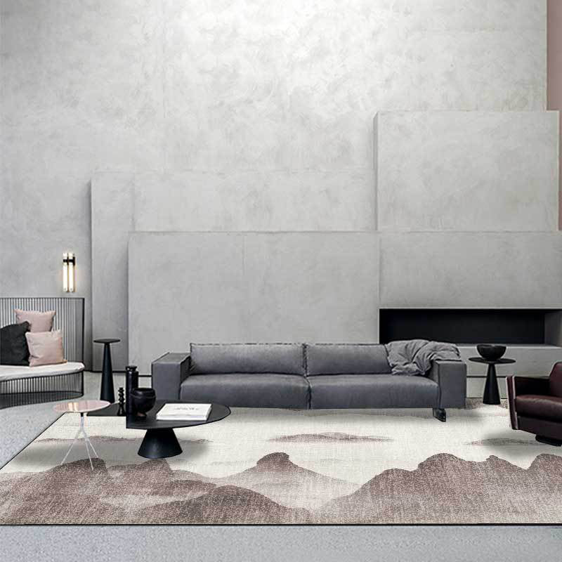 Avtoit | Traditional mountain pattern rug brown and gray oriental rug polyester machine washable anti-slip coating rug for the living room