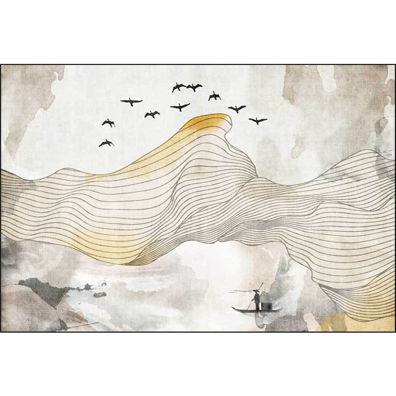 Avtoit | Vintage Swirl Stripe pattern rug with bird and character yellow polyester rug machine washable non-slip rug for the bedroom