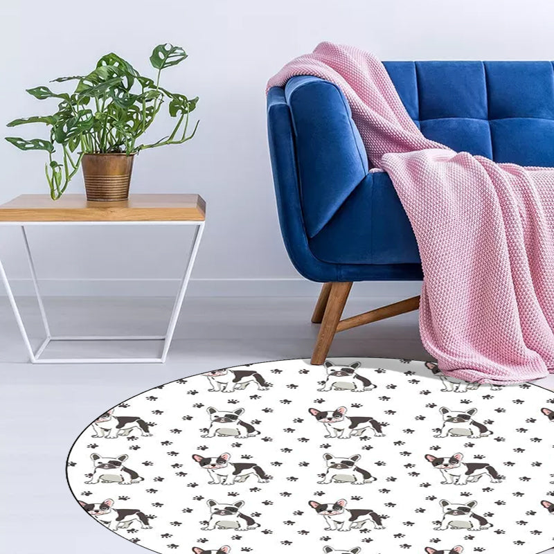 Avtoit | Kids Bedroom Rug in White Animal Dog Paw Print Rug Polyester Non-Slip Backing Pet-Friendly Rug