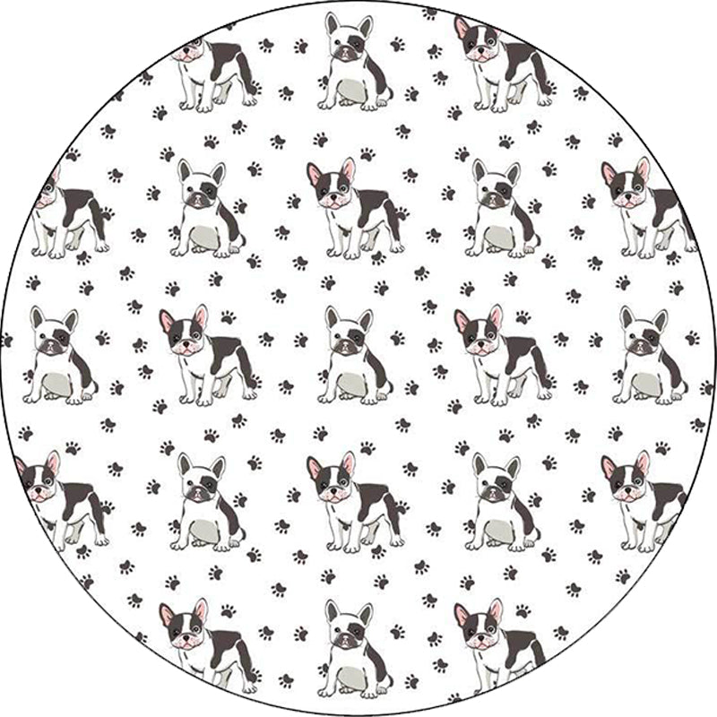 Avtoit | Kids Bedroom Rug in White Animal Dog Paw Print Rug Polyester Non-Slip Backing Pet-Friendly Rug