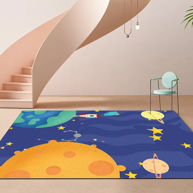 Avtoit | Purple Children's Room Carpet Kids Space Planet Star Airplane Pattern Area Rug Polyester Non-Slip Back Carpet