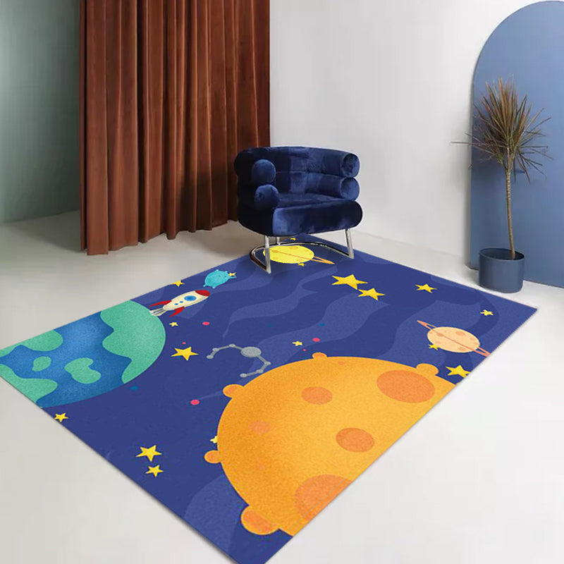 Avtoit | Purple Children's Room Carpet Kids Space Planet Star Airplane Pattern Area Rug Polyester Non-Slip Back Carpet