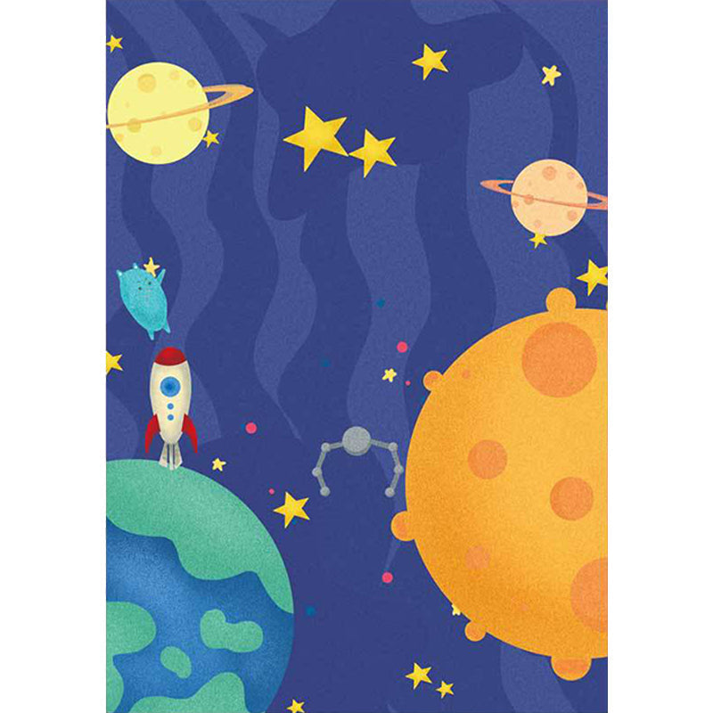 Avtoit | Purple Children's Room Carpet Kids Space Planet Star Airplane Pattern Area Rug Polyester Non-Slip Back Carpet
