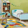 Avtoit | Children's Bedroom Rug in Blue and Yellow Animal Giraffe Cloud Leaf Print Rug Polyester Washable Rug